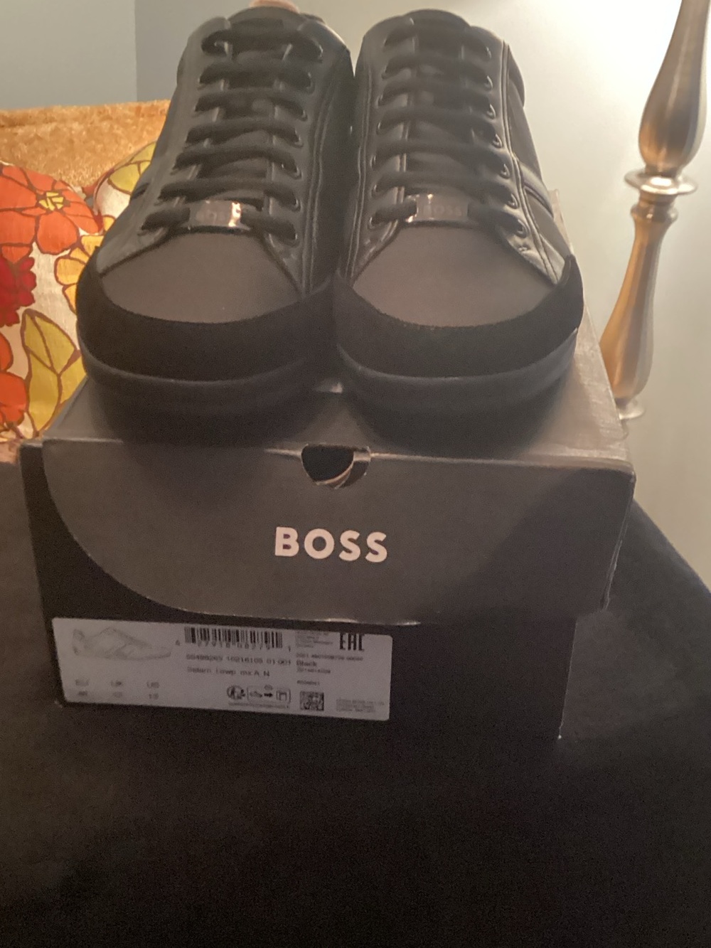 BOSS Men's Black Leather & Fabric Low-Top Sneakers